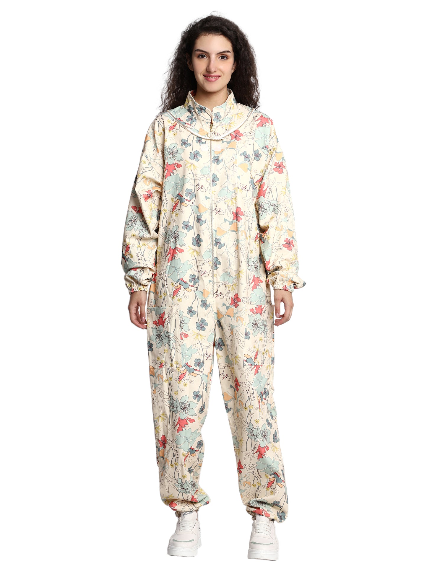 Beeattire Multicolor Flower Printed Cotton Bee Suit for Women with Round Hood