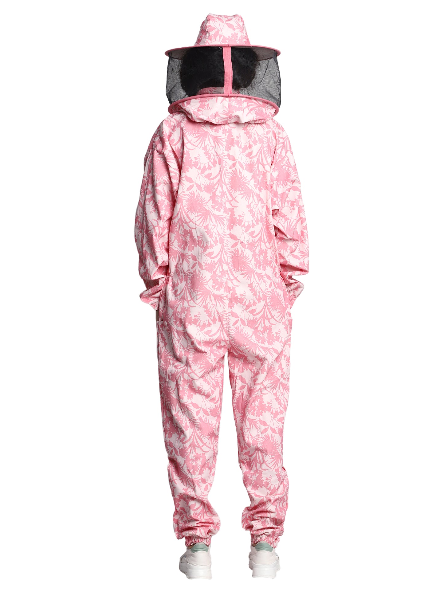 Beeattire Cotton Pink Bee Suit for Women with Round Hood - Pink Flower Printed