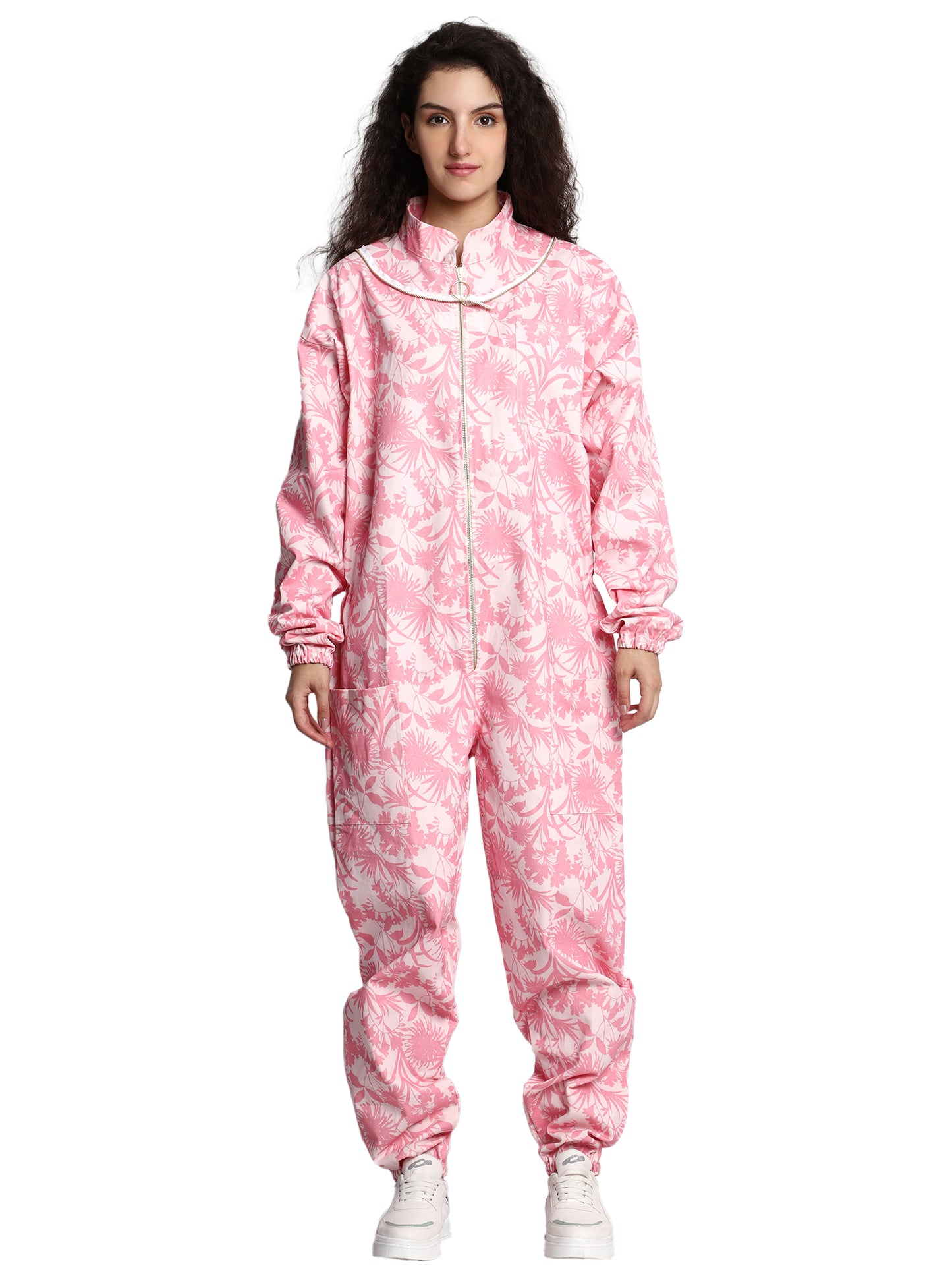 Beeattire Cotton Pink Bee Suit for Women with Round Hood - Pink Flower Printed
