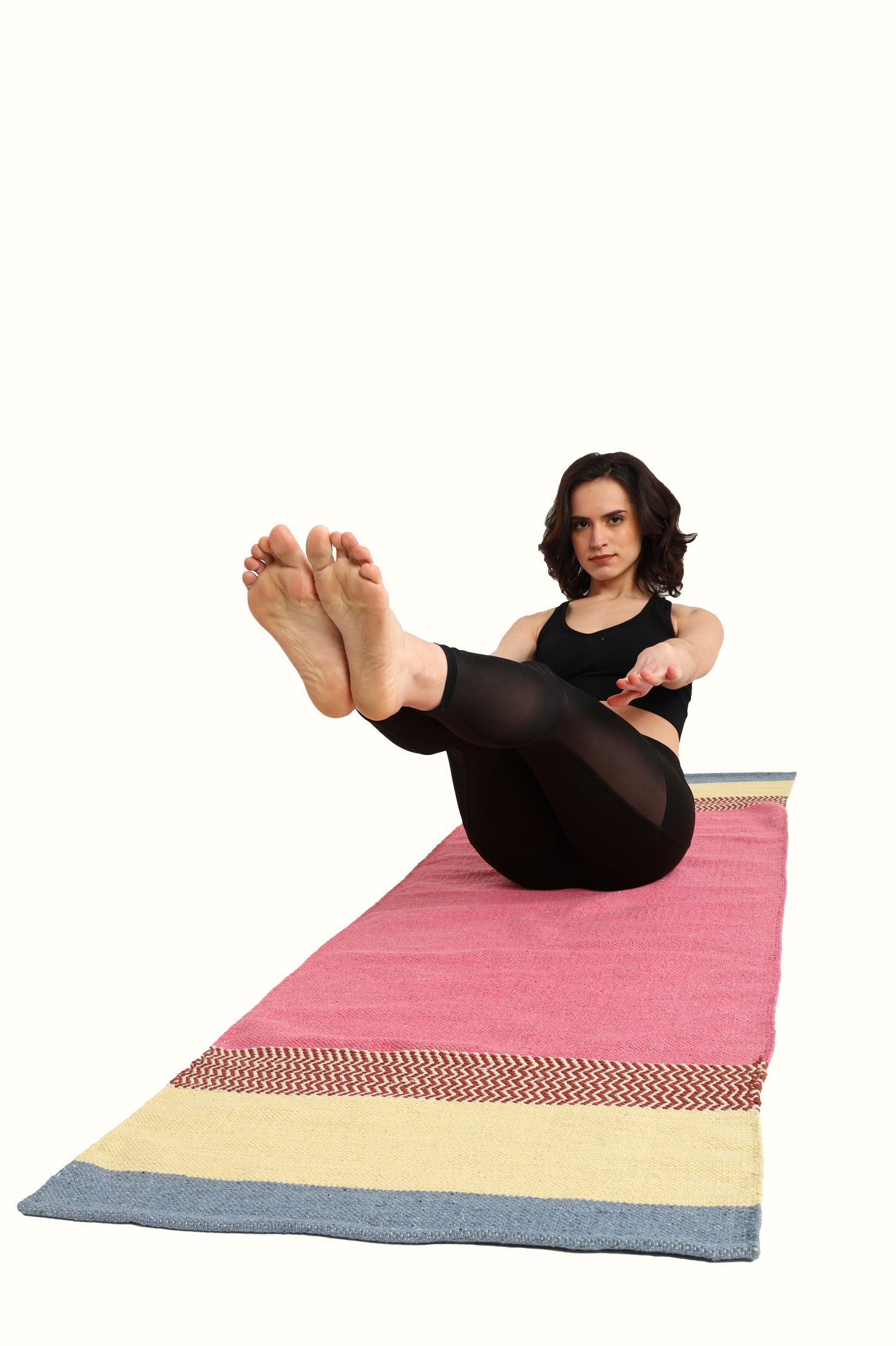 Handwoven 4 mm Cotton Yoga Mat – Desert Dune Stripes, 72″ × 26″ – No Color-Bleed, Eco-Friendly & Naturally Non-Slip