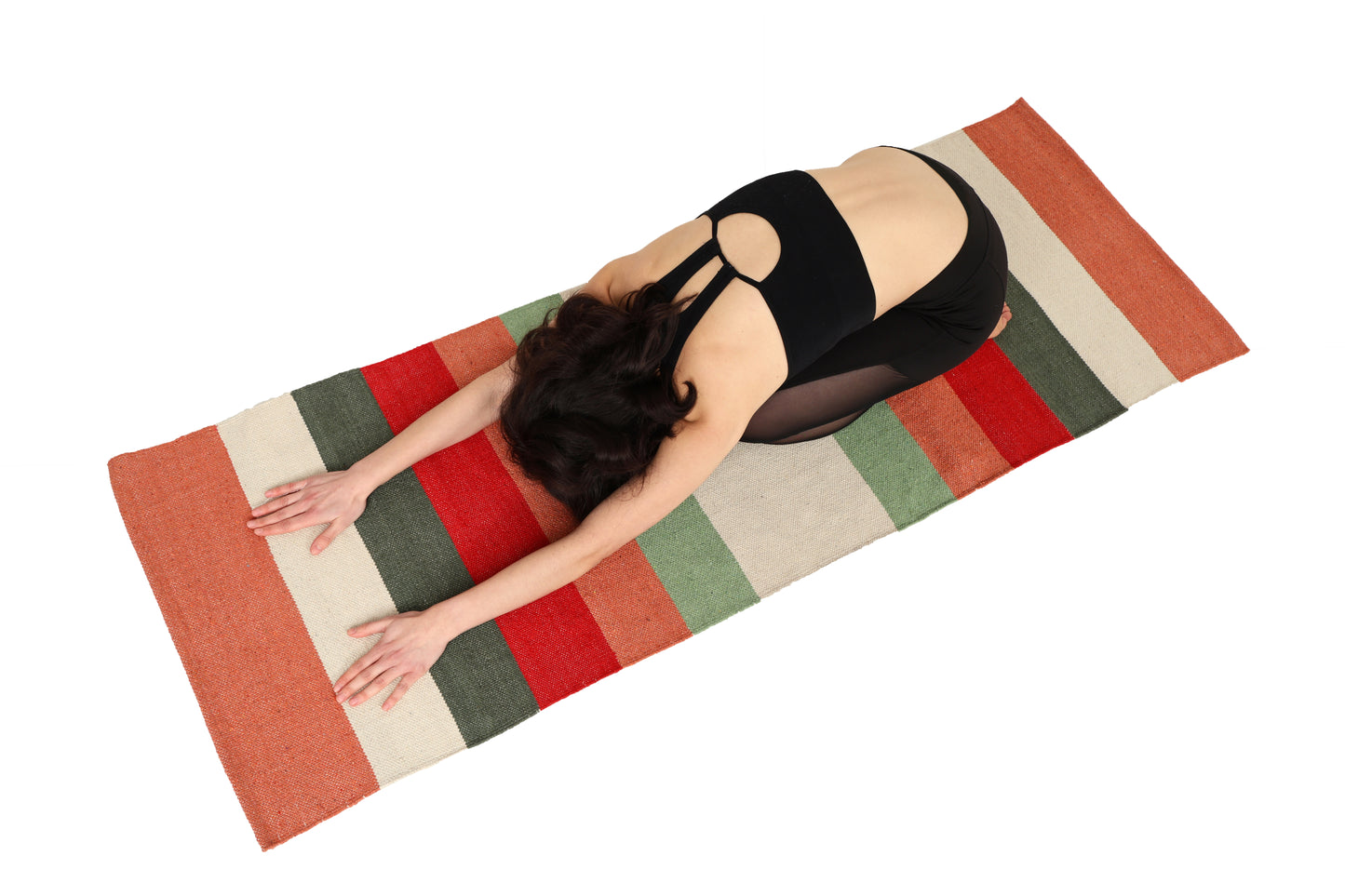 Handwoven 4 mm Cotton Yoga Mat – Sunset Coral Stripes, 72″ × 26″ – No Color-Bleed, Eco-Friendly & Naturally Non-Slip