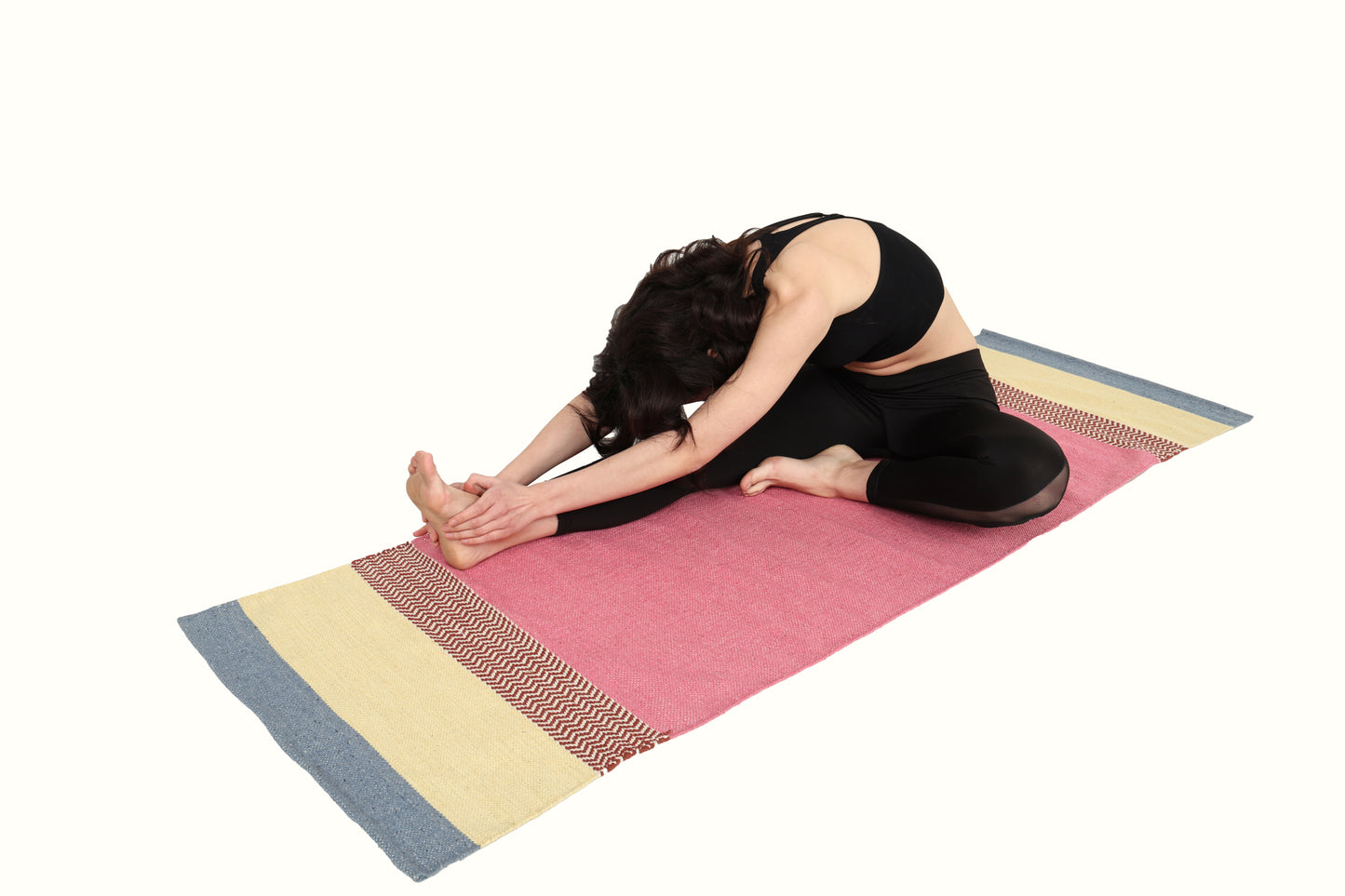 Handwoven 4 mm Cotton Yoga Mat – Desert Dune Stripes, 72″ × 26″ – No Color-Bleed, Eco-Friendly & Naturally Non-Slip