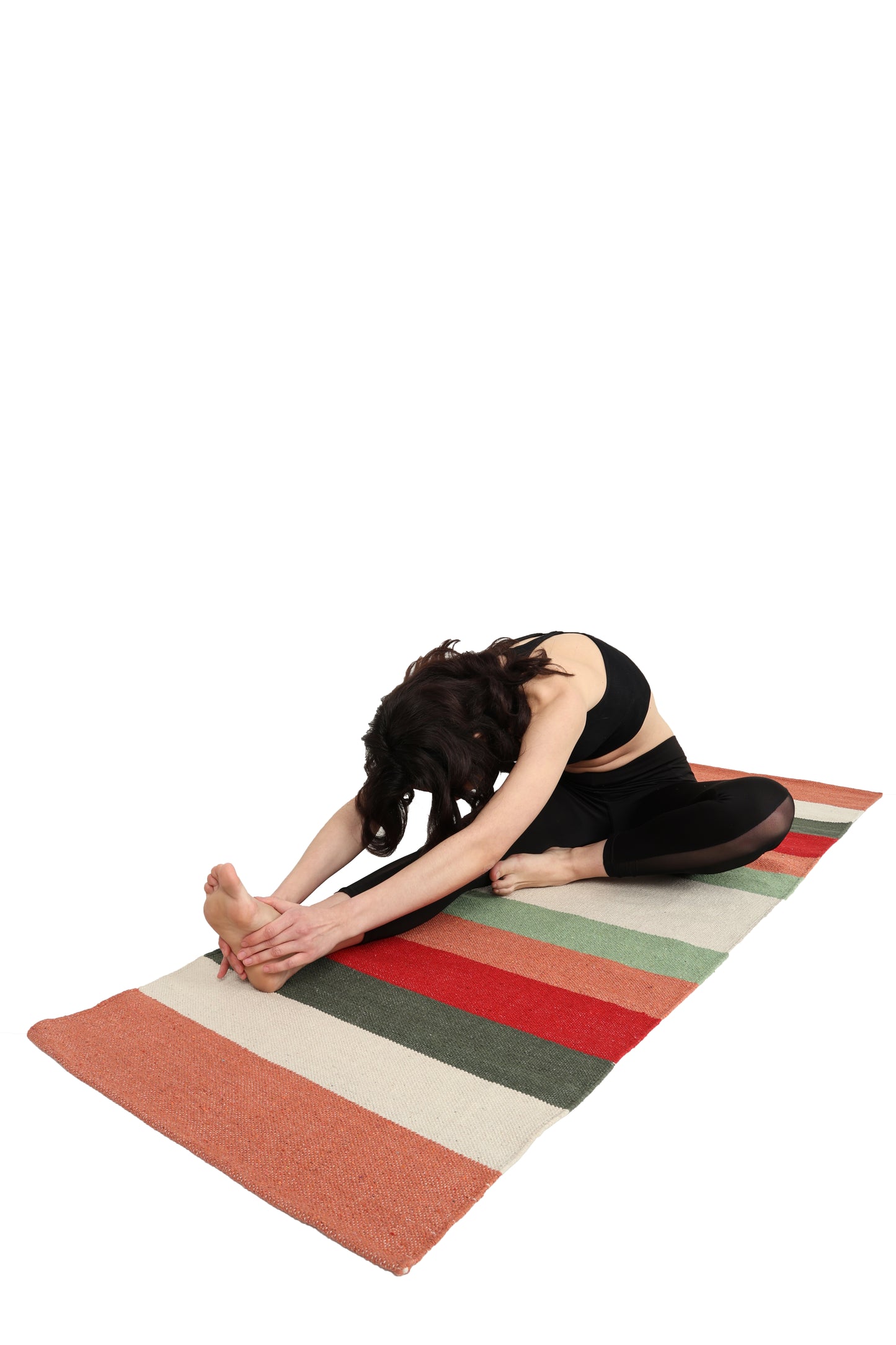 Handwoven 4 mm Cotton Yoga Mat – Sunset Coral Stripes, 72″ × 26″ – No Color-Bleed, Eco-Friendly & Naturally Non-Slip