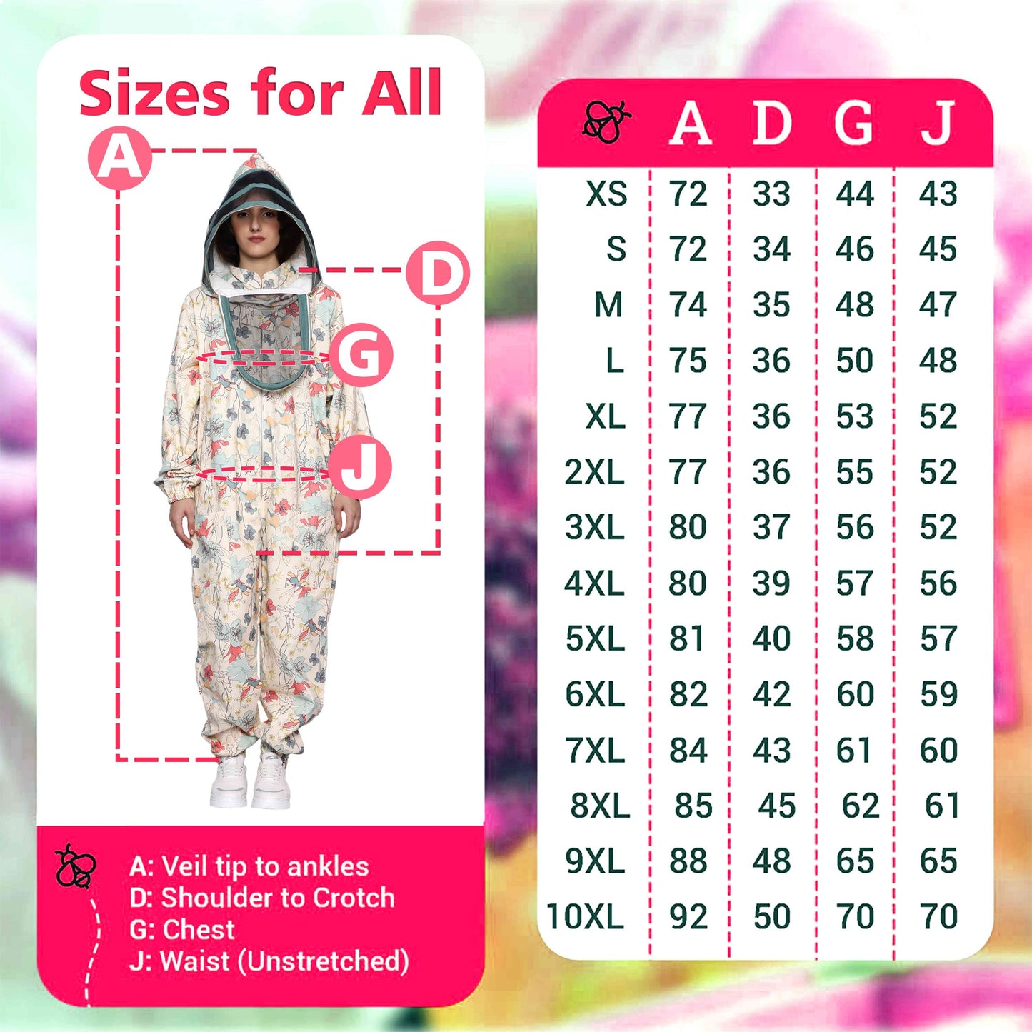 Beeattire Multicolor Flower Printed Cotton Bee Suit for Women with Veil