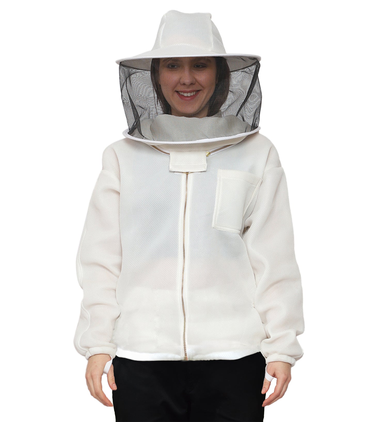 Beeattire Airmesh Bee Jacket Round Hood Ventilated Bee Jacket 3D Mesh Beekeeper Jacket White