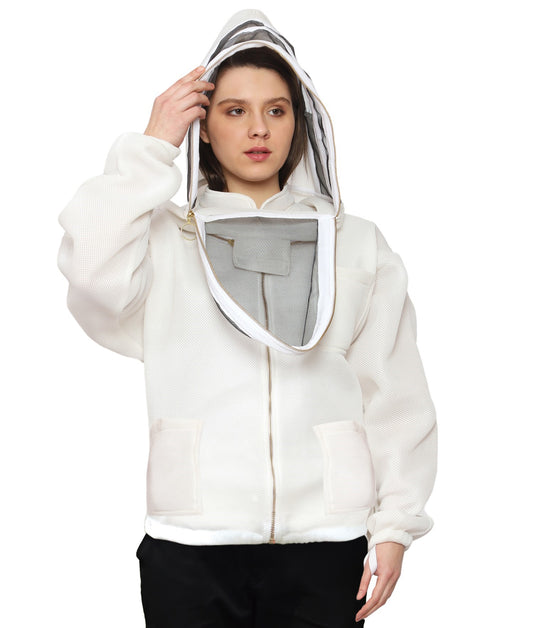 Beeattire Airmesh Bee Jacket Ventilated Bee Jacket 3D Mesh Beekeeper Jacket White Color with Veil