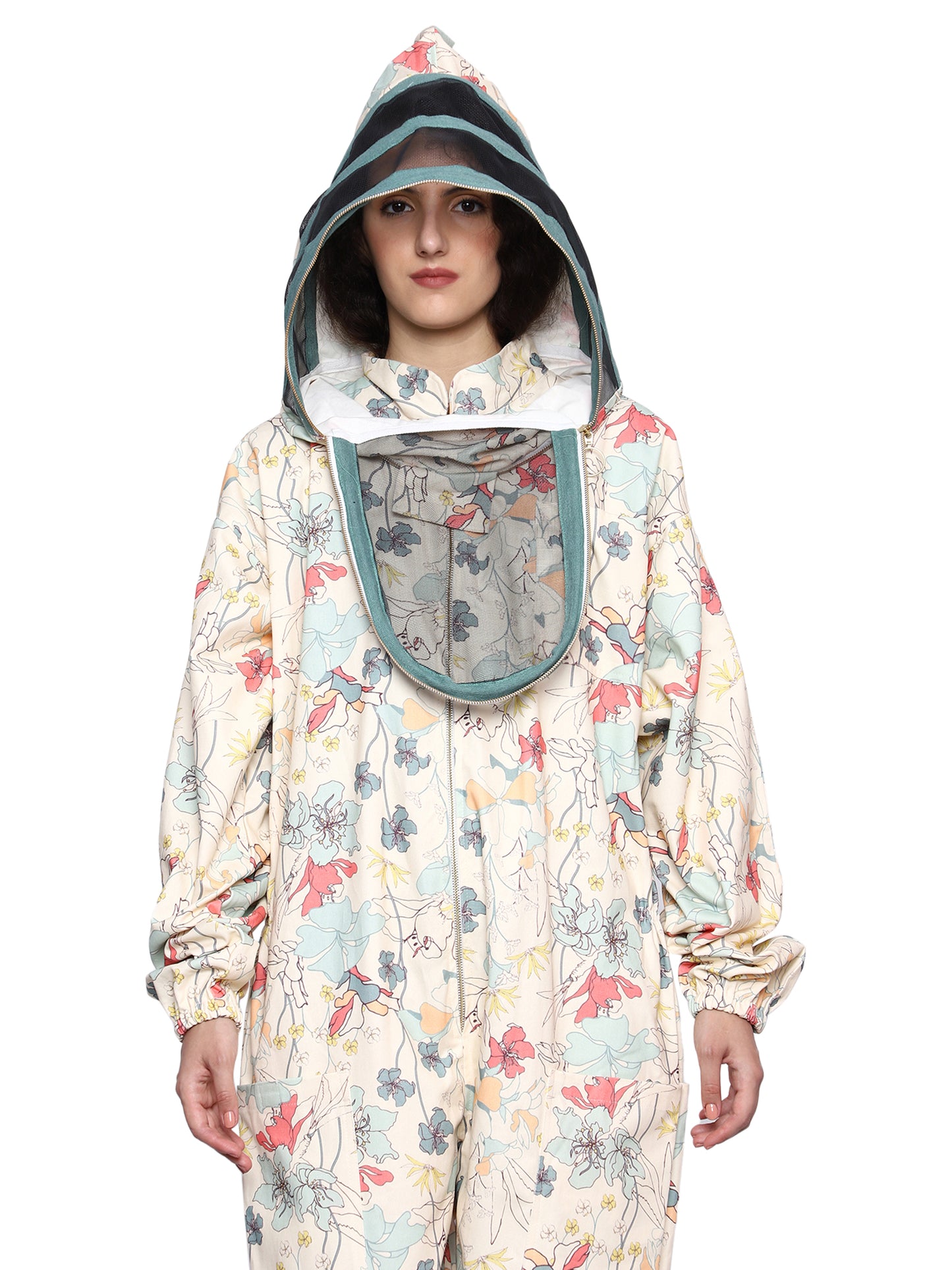 Beeattire Multicolor Flower Printed Cotton Bee Suit for Women with Veil