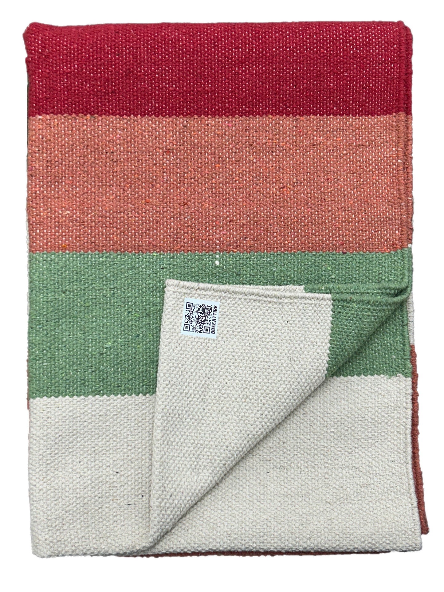 Handwoven 4 mm Cotton Yoga Mat – Sunset Coral Stripes, 72″ × 26″ – No Color-Bleed, Eco-Friendly & Naturally Non-Slip
