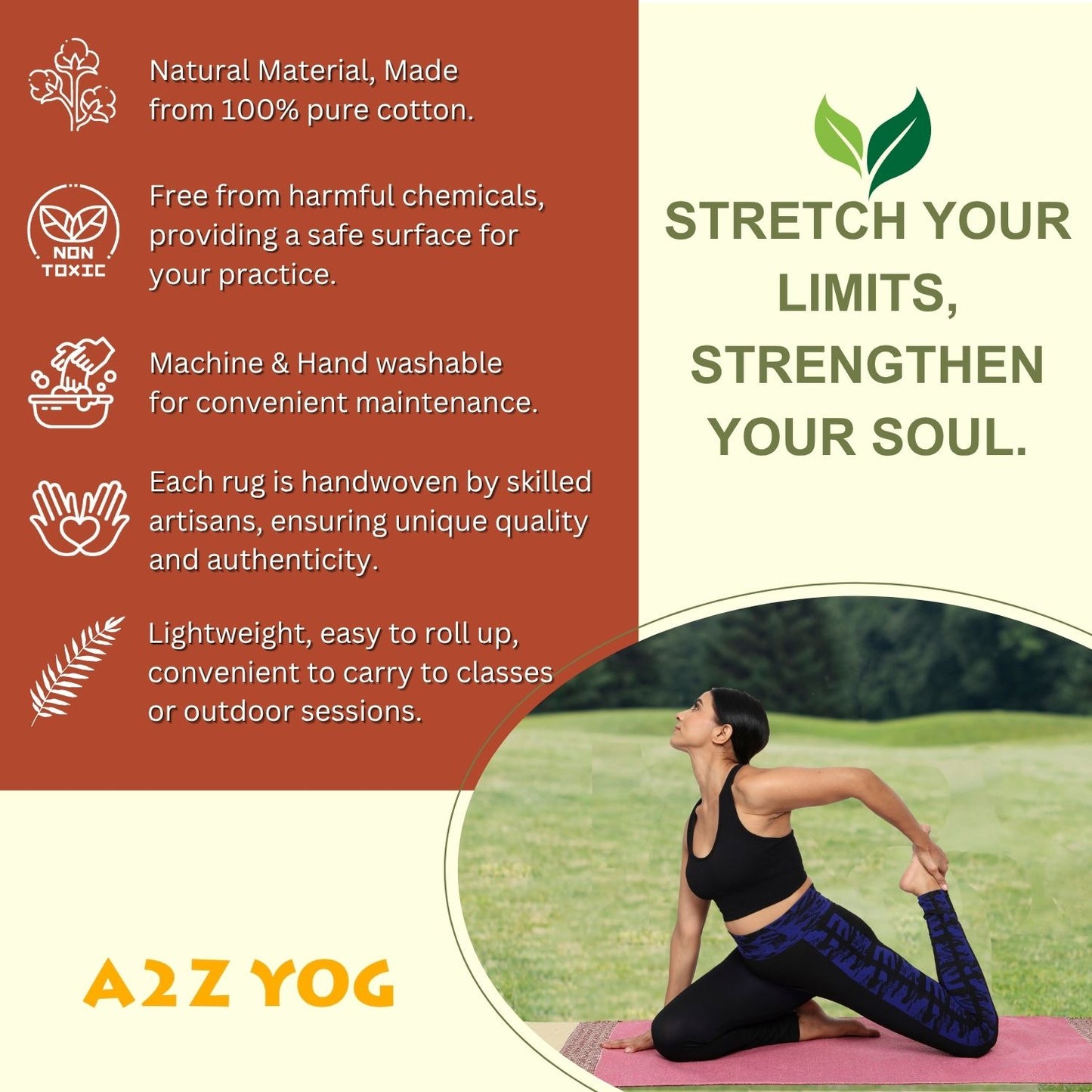 Handwoven 4 mm Cotton Yoga Mat – Sunset Coral Stripes, 72″ × 26″ – No Color-Bleed, Eco-Friendly & Naturally Non-Slip