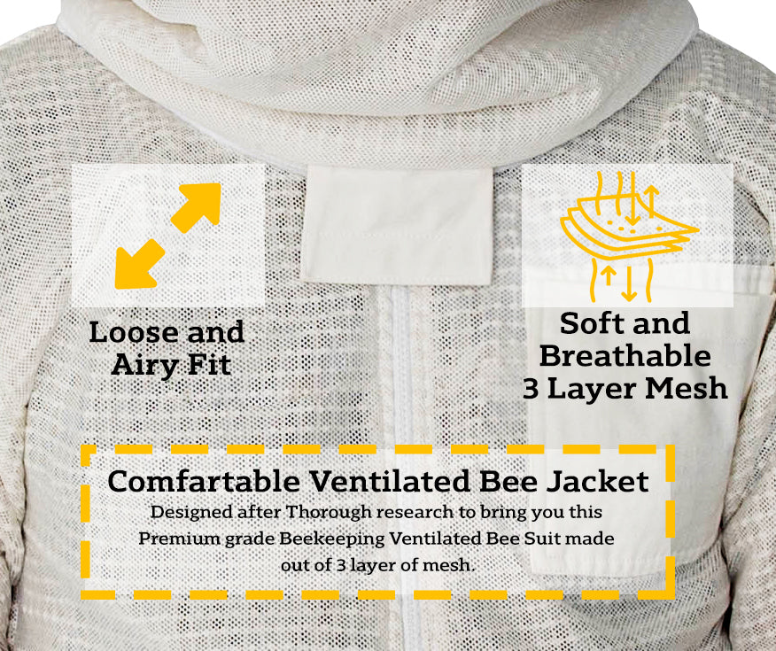 BEEATTIRE Ventilated Bee Jacket Round Hood - 3 Layer Mesh Ultra Vented Beekeeping Jacket Ventilated Beekeeper Jacket
