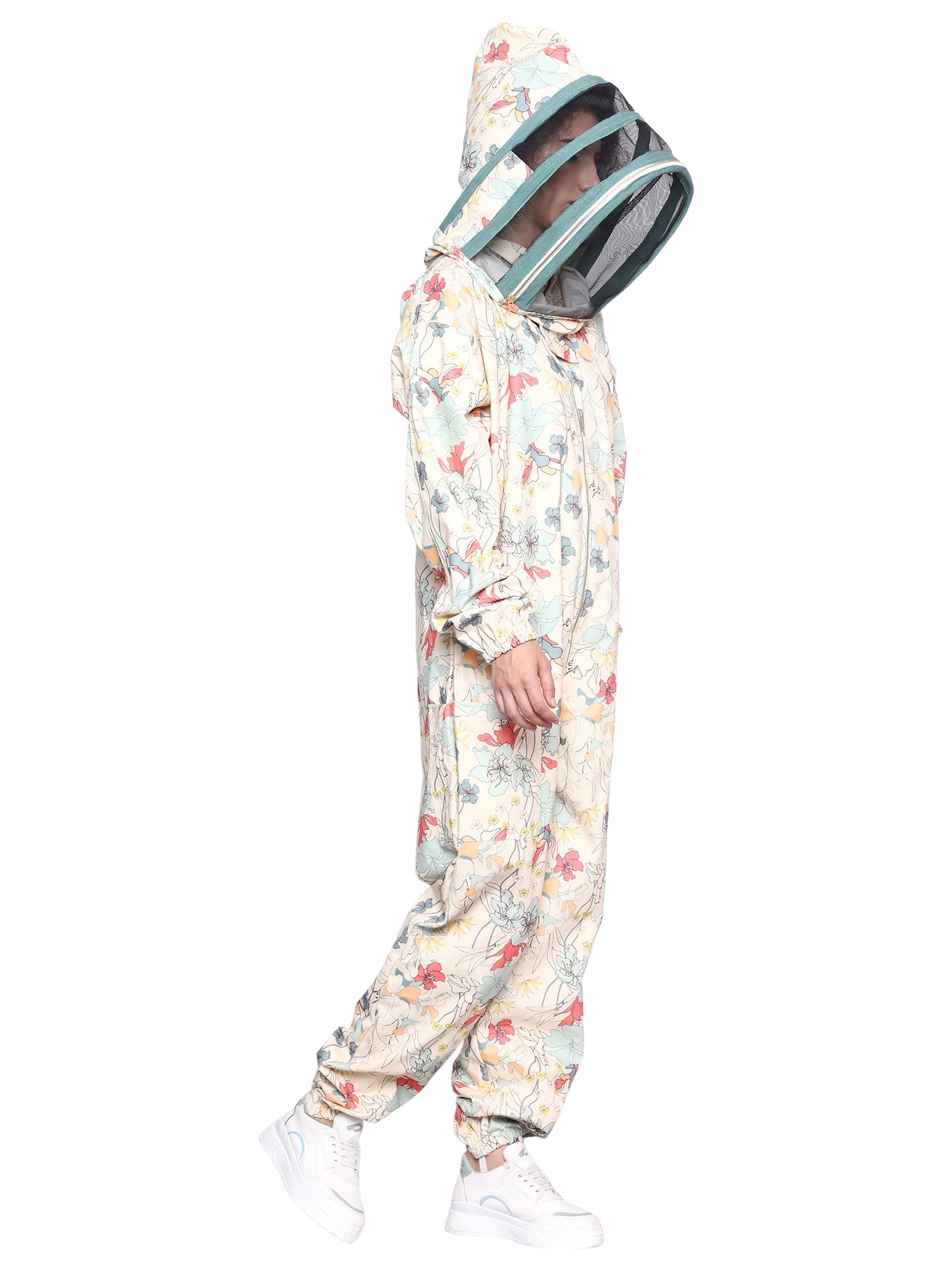 Beeattire Multicolor Flower Printed Cotton Bee Suit for Women with Veil