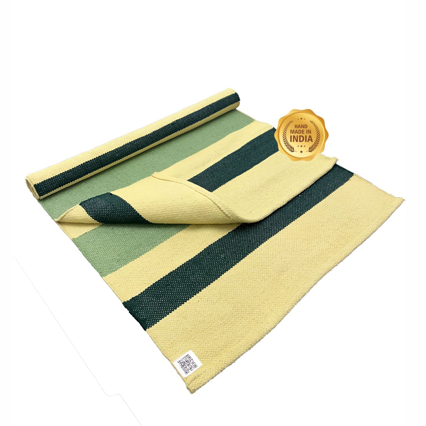 Handwoven 4 mm Cotton Yoga Mat – Forest Fern Stripes, 72″ × 26″ – No Color-Bleed, Eco-Friendly & Naturally Non-Slip
