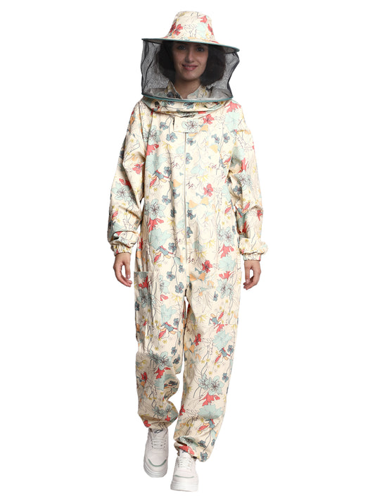 Beeattire Multicolor Flower Printed Cotton Bee Suit for Women with Round Hood