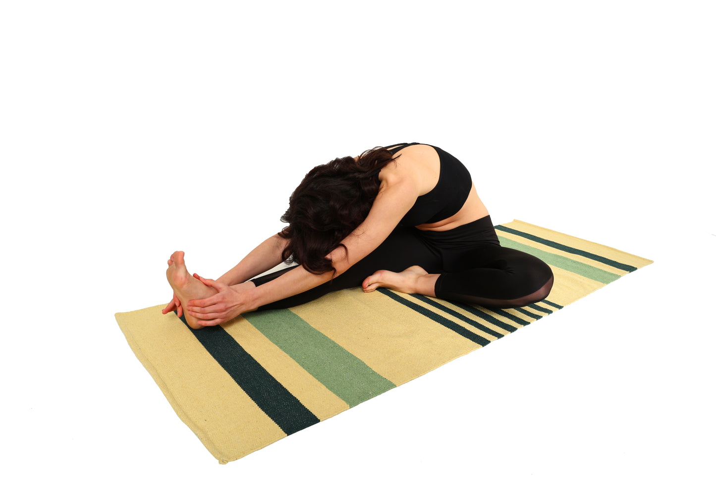 Handwoven 4 mm Cotton Yoga Mat – Forest Fern Stripes, 72″ × 26″ – No Color-Bleed, Eco-Friendly & Naturally Non-Slip