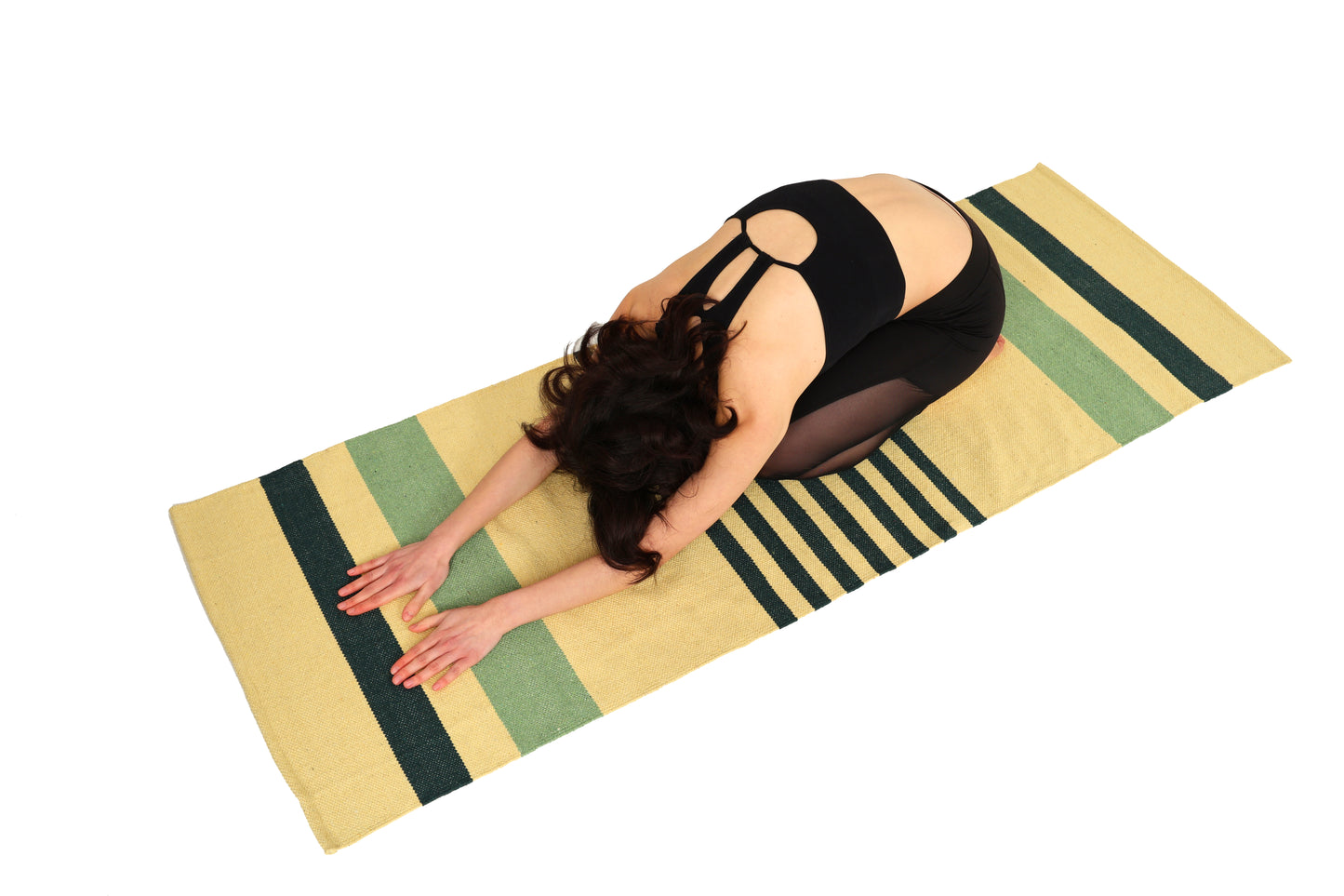Handwoven 4 mm Cotton Yoga Mat – Forest Fern Stripes, 72″ × 26″ – No Color-Bleed, Eco-Friendly & Naturally Non-Slip