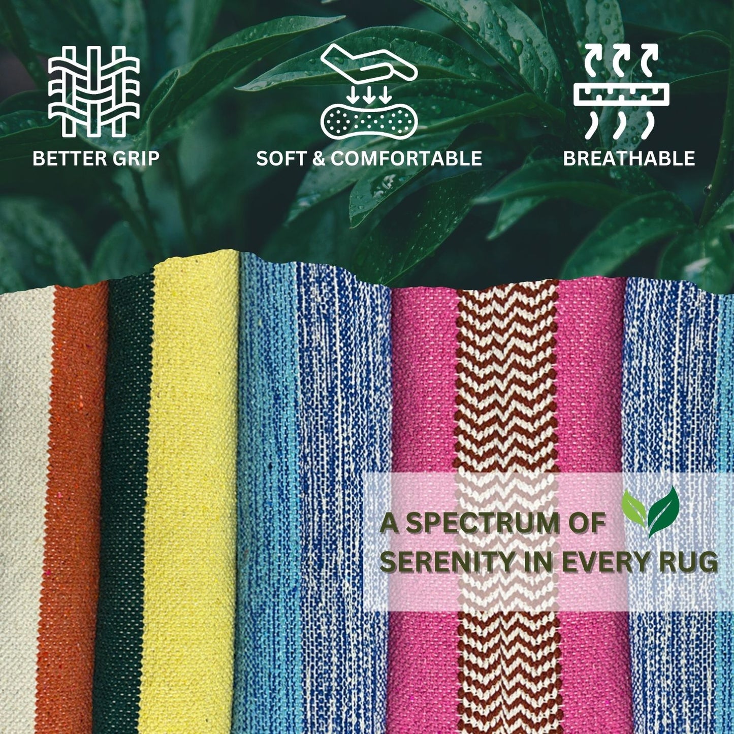 Handwoven 4 mm Cotton Yoga Mat – Blue Horizon Stripes, 72″ × 26″ – No Color-Bleed, Eco-Friendly & Naturally Non-Slip