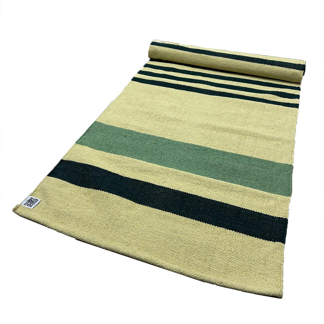 Handwoven 4 mm Cotton Yoga Mat – Forest Fern Stripes, 72″ × 26″ – No Color-Bleed, Eco-Friendly & Naturally Non-Slip