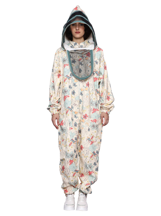 Beeattire Multicolor Flower Printed Cotton Bee Suit for Women with Veil